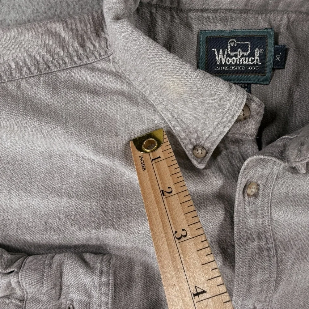 Vintage WOOLRICH Shirt‎ XL Mens Gray Chambray Button Up Barn Heavy Outdoor USA